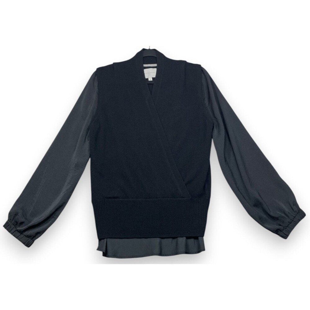 Brochu Walker Phinneas Layered Looker Sweater Womens M Black Wool Cashmere Read